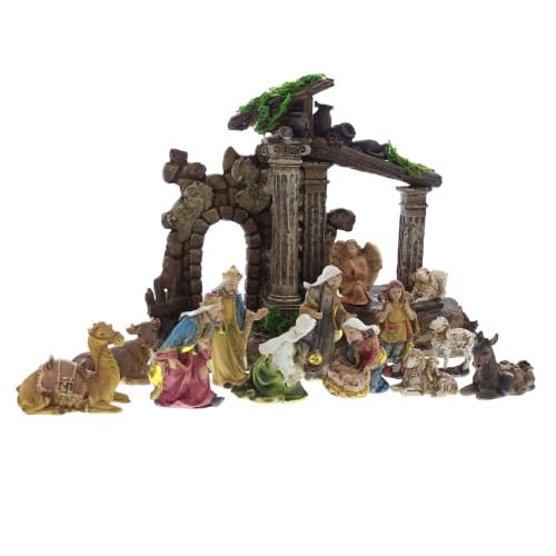 13pc Nativity w/Creche and Columns - 7 inch | The Catholic Company