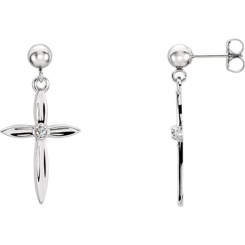 14kt White Gold Diamond Cross Dangle Earring | The Catholic Company