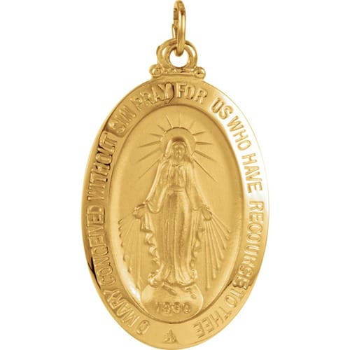 14kt Yellow Gold 26x18mm Oval Miraculous Medal | The Catholic Company