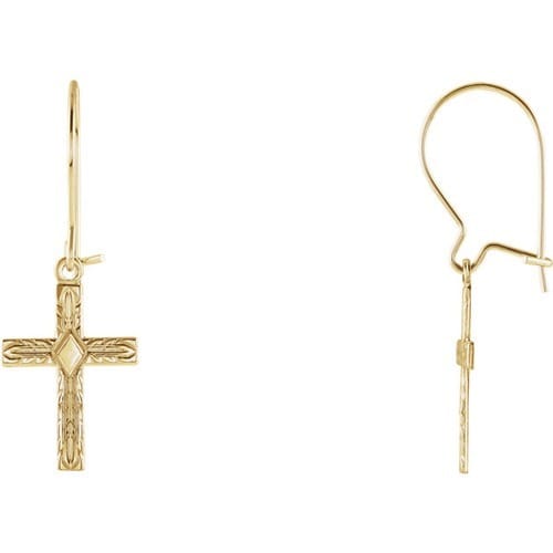 14kt Yellow Gold Cross Dangle Earrings 13 X 10 The Catholic Company