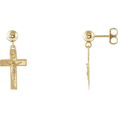 14kt Yellow Gold Crucifix Ball Dangle Earrings 14 X 9 The Catholic 14kt Yellow Gold Crucifix Ball Dangle Earrings 14 X 9