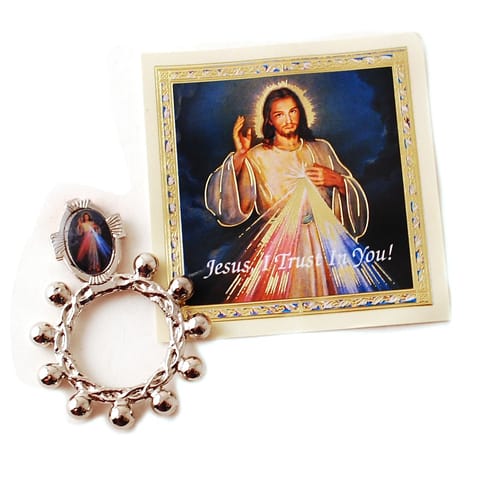 Divine Mercy Finger Rosary with Prayer Card in Clear Vinyl Pouch