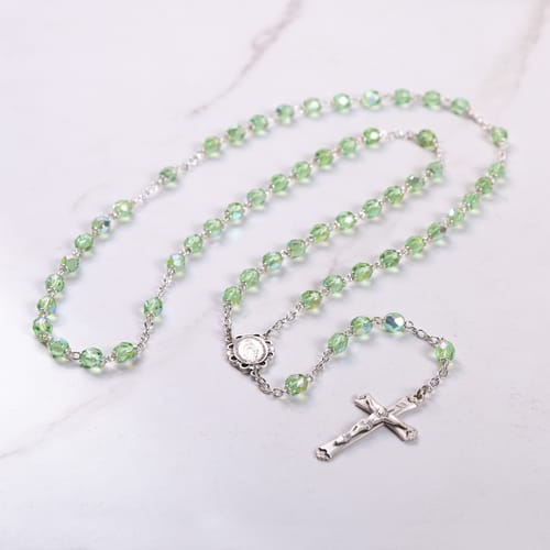 Bohemian Glass Birthstone Rosary &mdash; Peridot / August