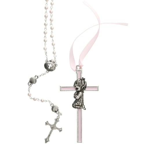 Pink Crib Cross &amp; Shell Rosary