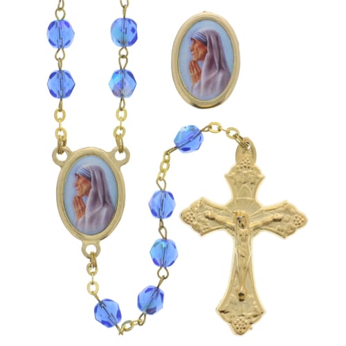 Blue Glass St. Teresa Rosary