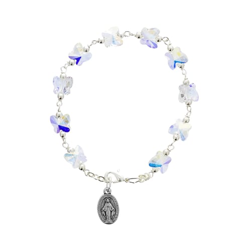 Crystal Swarovski Butterfly Miraculous Medal Bracelet