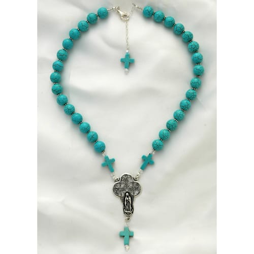 Sterling Silver Genuine Turquoise Necklace - Our Lady of Guadalupe