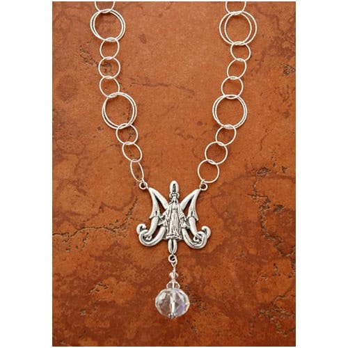 Sterling Silver Ave Maria Necklace with Circle Links, 24 inch