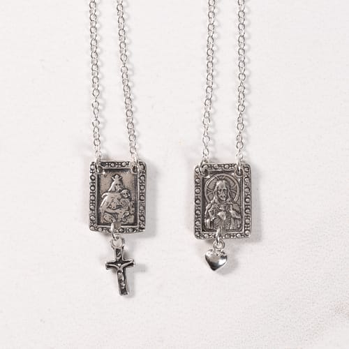 Sterling Silver Scapular with Cross &amp; Heart