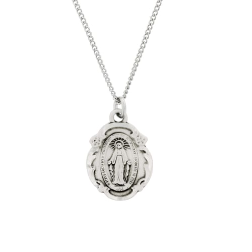 Sterling Silver Miraculous Medal Pendant on 18 inch chain