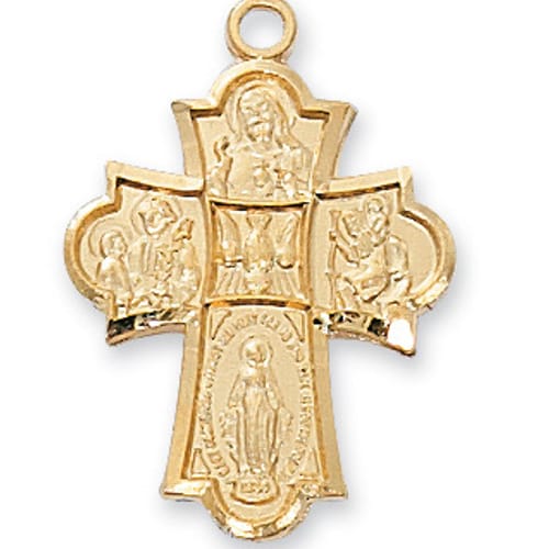 Gold/Sterling Silver Four-Way Medal on 18 inch chain