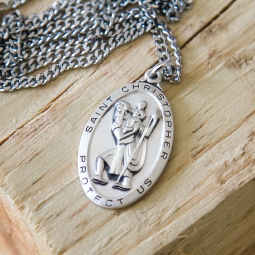 Sterling Silver St. Christopher Medal on 24 inch chain