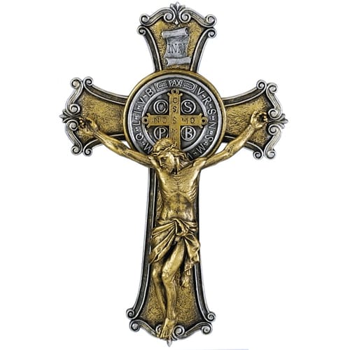 St. Benedict Two-Tone Resin Cross - 10 inch
