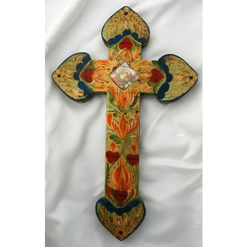 Mexican Handpainted Cross with St. Michael, 14