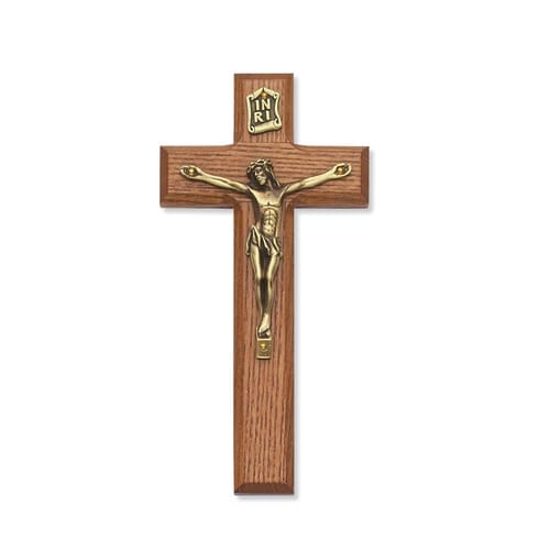 Walnut Stained Crucifix with Gold Corpus 7&quot;