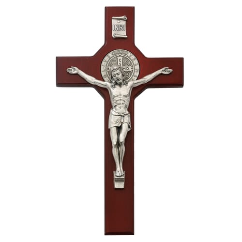 St. Benedict Stained Cherry Crucifix - 10.5 inch