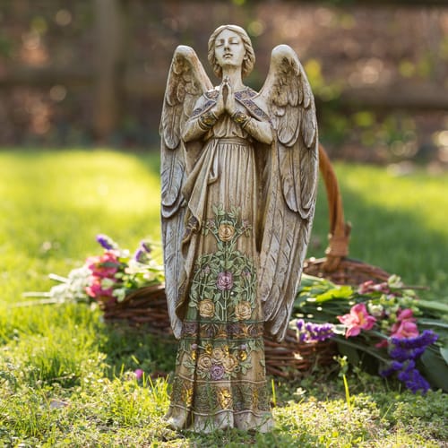 Standing Garden Angel with Floral Trim - 24 inch