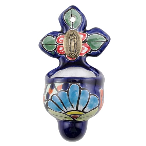 Mexican Talavera Guadalupe Holy Water Font