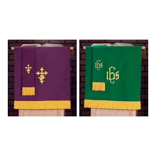 Reversible Violet &amp; Green Lectern Scarf with Fringe