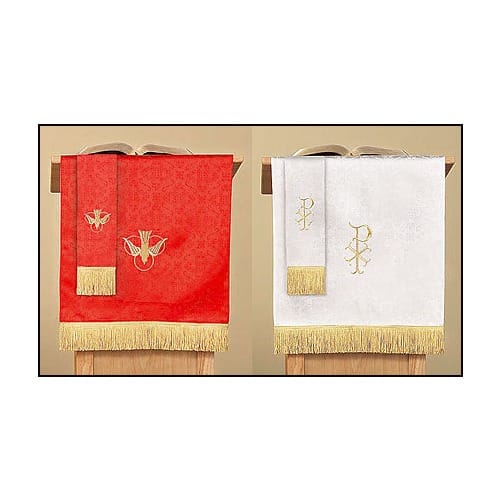 Red &amp; White Jacquard Reversible Lectern Scarf with Dove