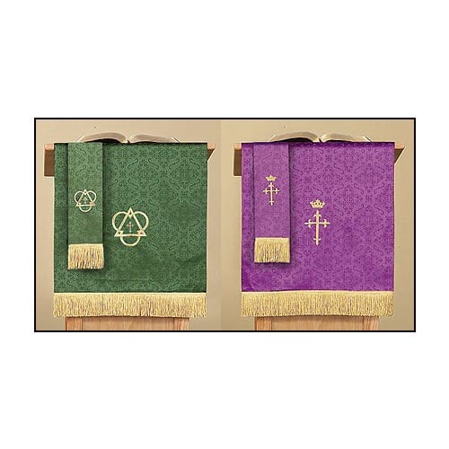 Jacquard Reversible Pulpit Scarf with Cross: Purple/Green