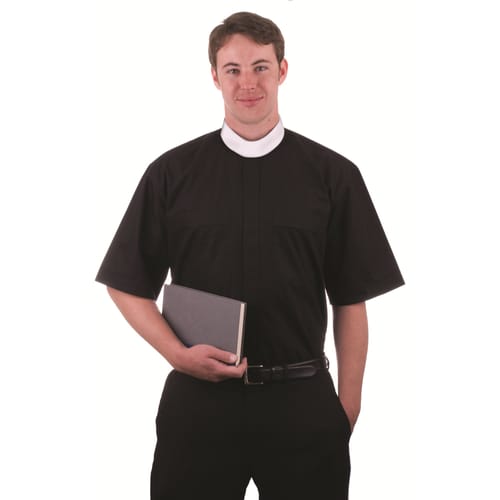 Black Short Sleeve Neckband Clergy Shirt