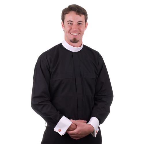 Black Long Sleeve Clergy Shirt with Cuffs