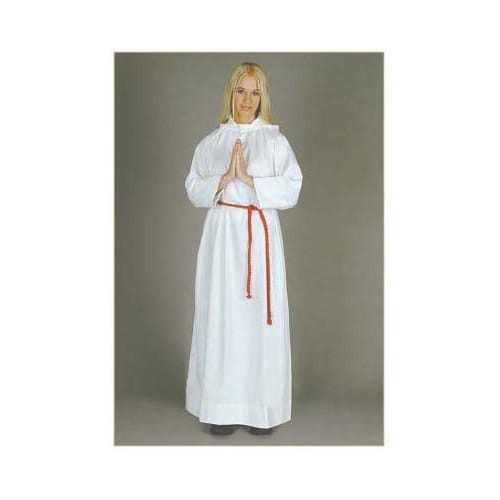 Hooded Altar Server Alb with Red &amp; White Cinctures