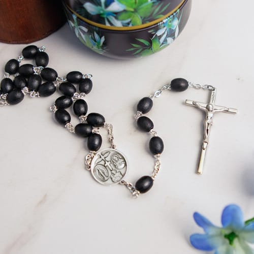Black Wood Sterling Silver Rosary