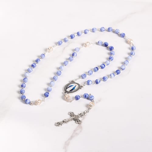Silver / Blue Miraculous Rosary