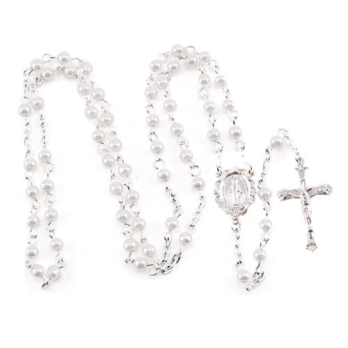 Pearl Children's Rosary - Pewter