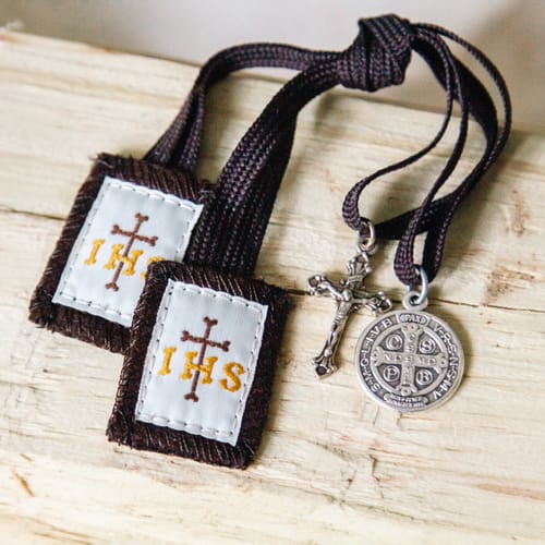 Children's Scapular with Brown Strings