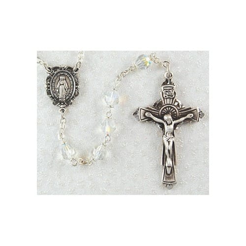 Crystal/Silver Tin Cut Sterling Silver Rosary - 6mm