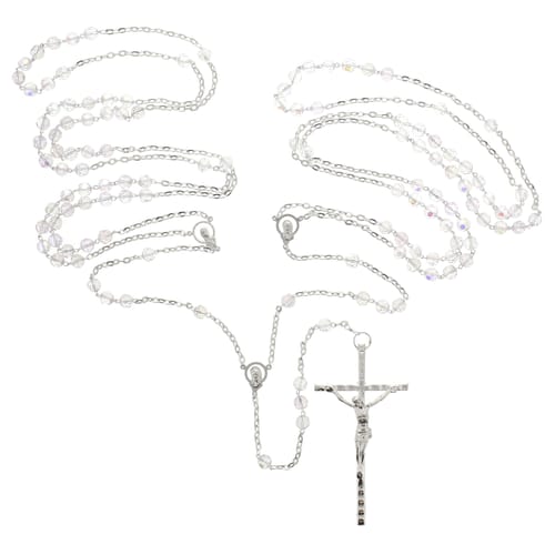 Wedding Lasso Rosary - Crystal beads &amp; Silver Chain 39&quot;