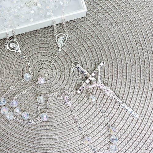 Wedding Lasso Rosary - Crystal beads - Silver chain 43 inch