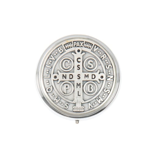 St. Benedict Medal Embossed Metal Rosary Box