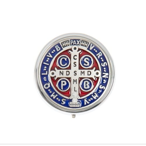 St. Benedict Medal Enameled Metal Rosary Box