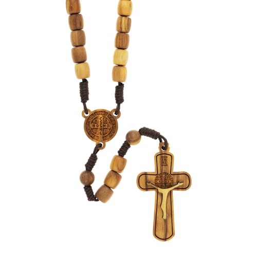 Olive Wood St. Benedict Corded Rosary