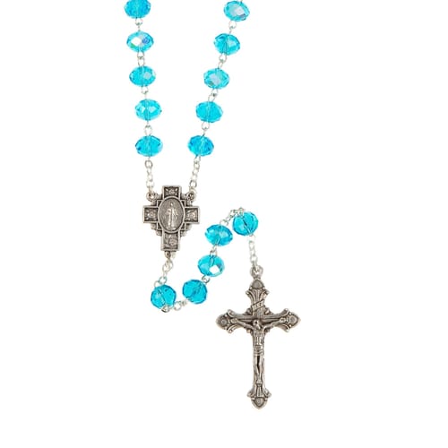 Crystal Oblong Aqua Bead Rosary