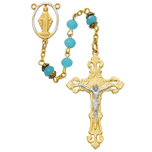 Aqua Blue Gold Plated Rosary