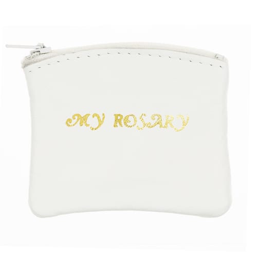 White Leather Rosary Pouch-Small