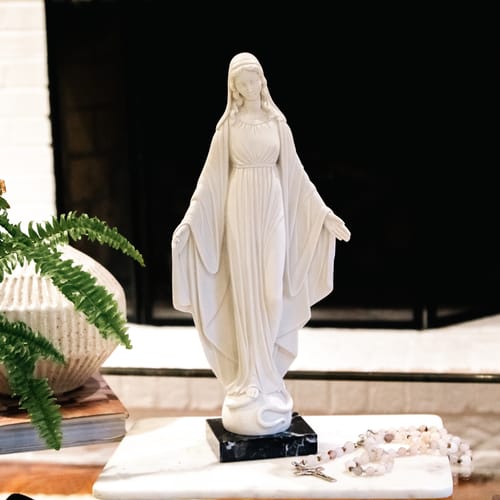 White Miraculous Mary Marble Statue 13