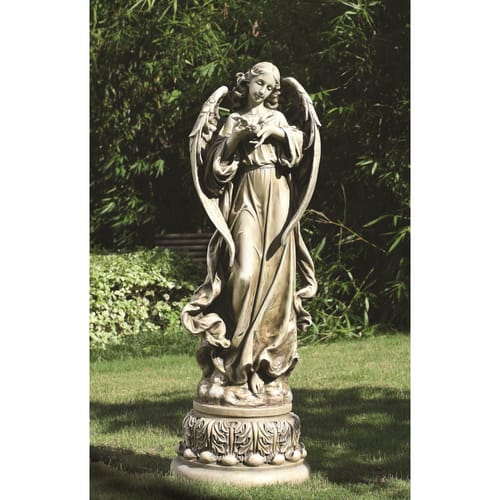 Garden Angel Holding Dove on Pedestal 46