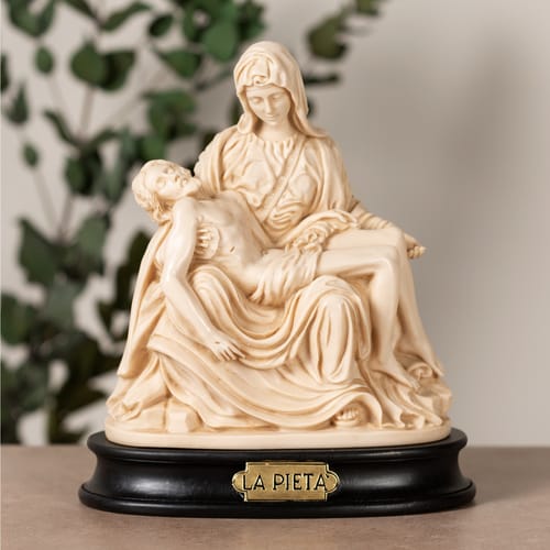 Ivory Pieta Statue on Black Stand