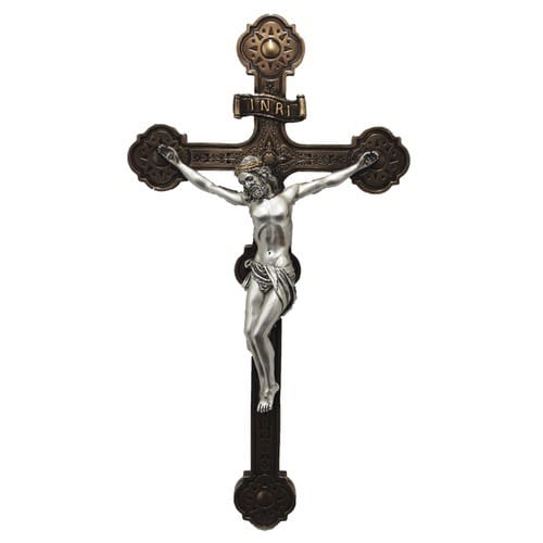 Pewter &amp; Bronze Tone Crucifix 14&quot;