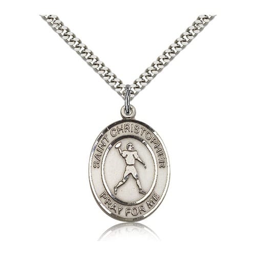 Sterling Silver St. Christopher Medal w/ chain - Football