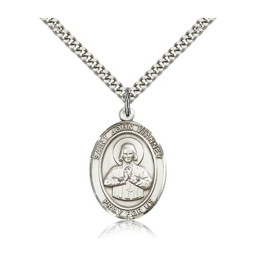 Sterling Silver St. John Vianney Pendant w/ chain