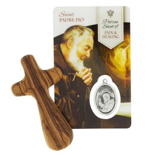 Comforting Palm Cross &amp; Padre Pio Healing Card