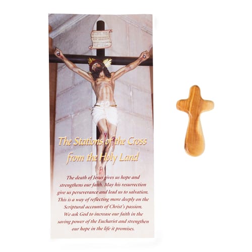 Stations of the Cross Pamphlet &amp; Comforting Wood Palm Cross