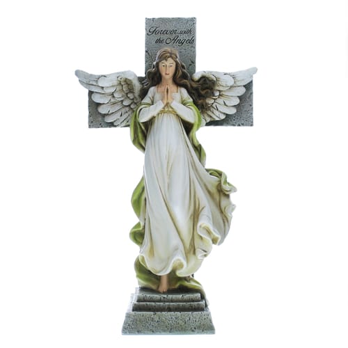 Memorial Cross with Angel Statue 12&quot;
